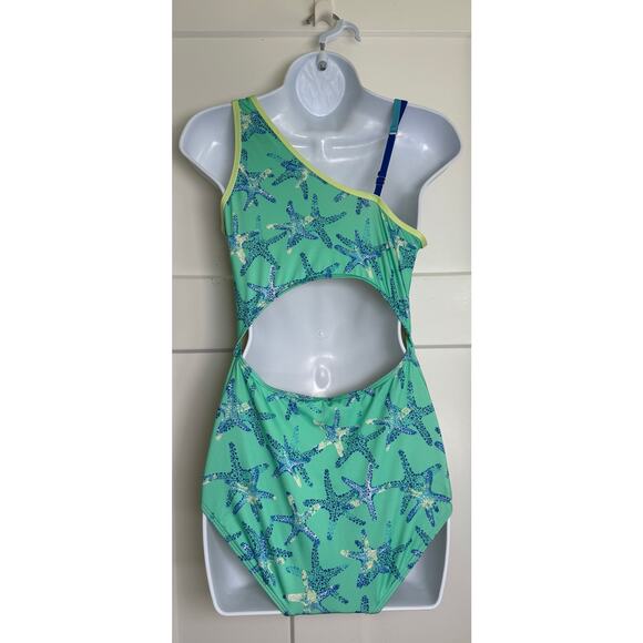Lands End 1 Piece Starfish Swimsuit‎ Blue Green Size XL 14-16 - Picture 2 of 8